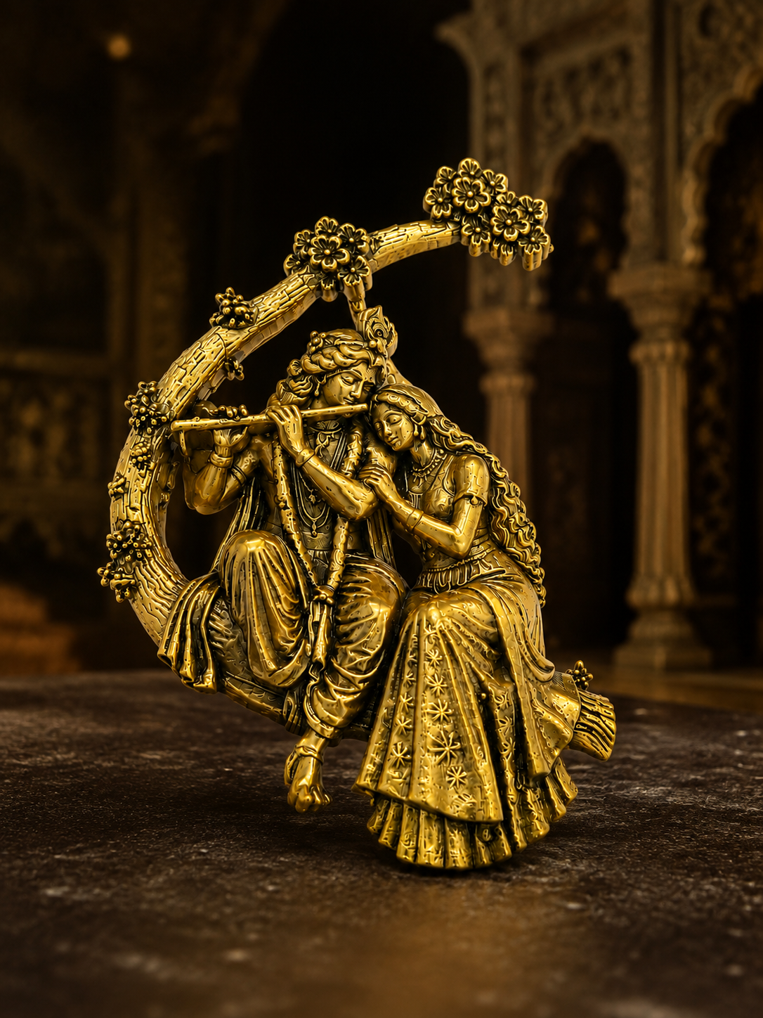 Radha Krishna Gold Plated Brass Brooch | Divine Radha Krishna Brooch for Men & Women | Traditional Indian Ethnic Brooch for Kurta, Sherwani, Saree & Festive Wear