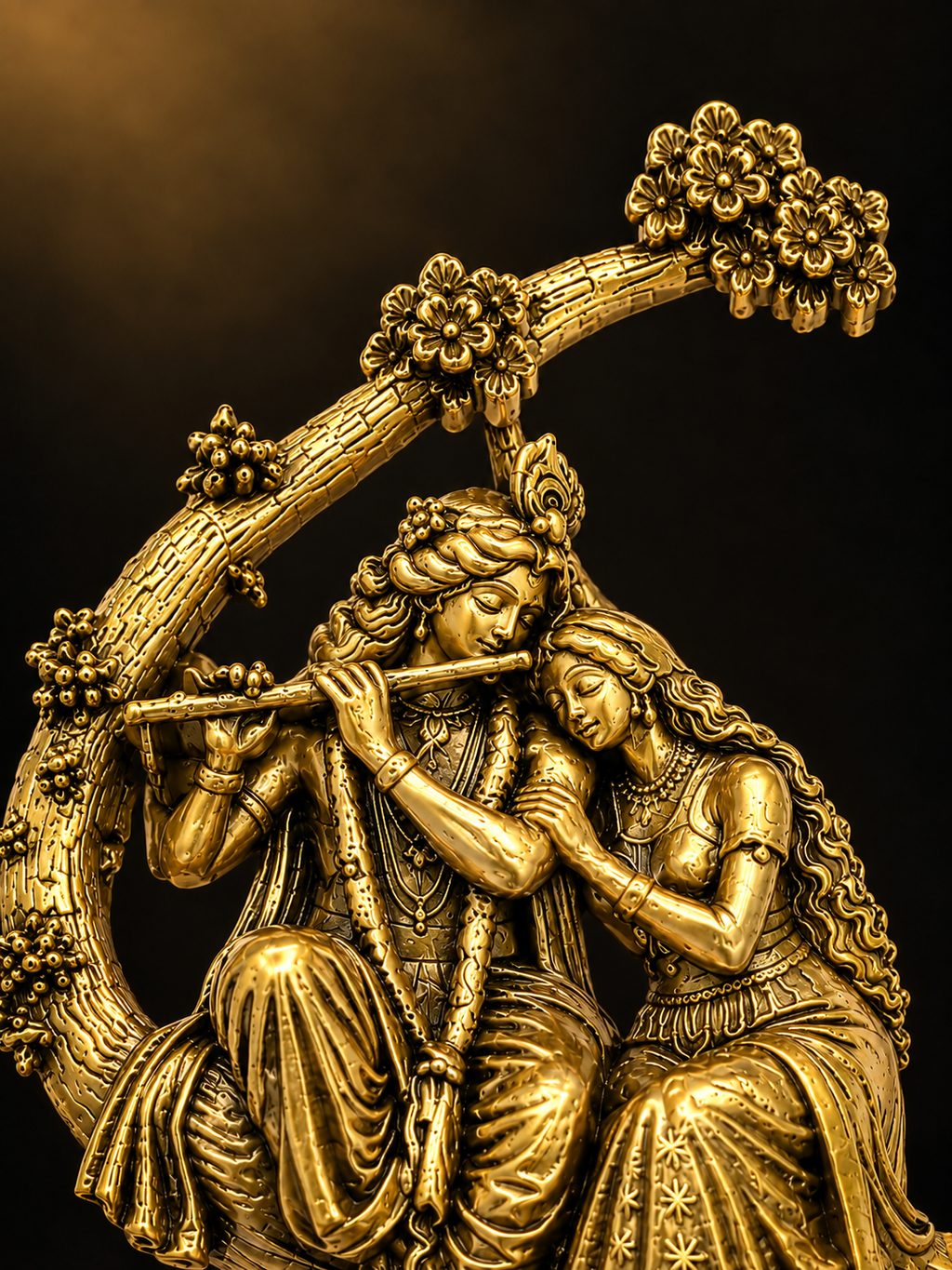 Radha Krishna Gold Plated Brass Brooch | Divine Radha Krishna Brooch for Men & Women | Traditional Indian Ethnic Brooch for Kurta, Sherwani, Saree & Festive Wear