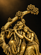 Radha Krishna Gold Plated Brass Brooch | Divine Radha Krishna Brooch for Men & Women | Traditional Indian Ethnic Brooch for Kurta, Sherwani, Saree & Festive Wear