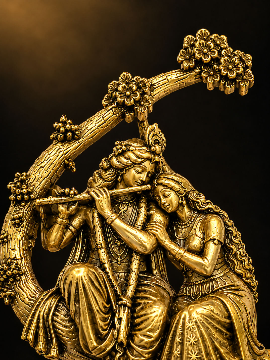 Radha Krishna Gold Plated Brass Brooch | Divine Radha Krishna Brooch for Men & Women | Traditional Indian Ethnic Brooch for Kurta, Sherwani, Saree & Festive Wear