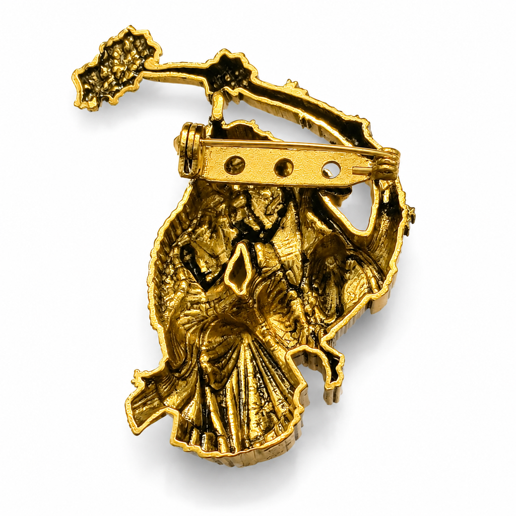 Radha Krishna Gold Plated Brass Brooch | Divine Radha Krishna Brooch for Men & Women | Traditional Indian Ethnic Brooch for Kurta, Sherwani, Saree & Festive Wear