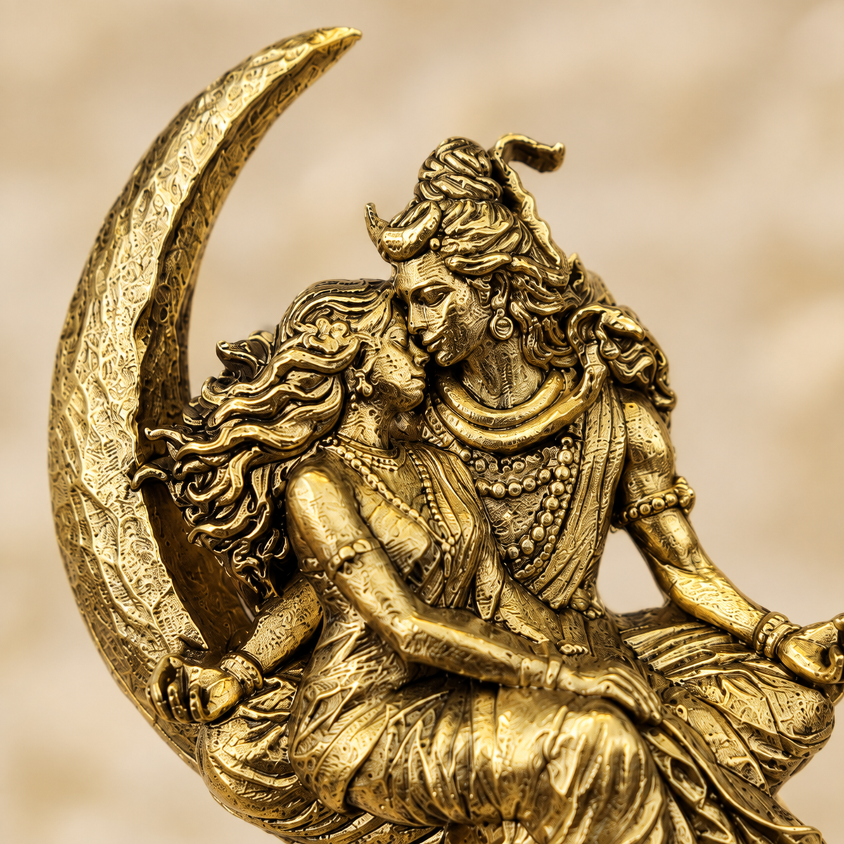 Shiv Parvati Gold Plated Brass Brooch | Divine Lord Shiva & Goddess Parvati Traditional Brooch for Men & Women