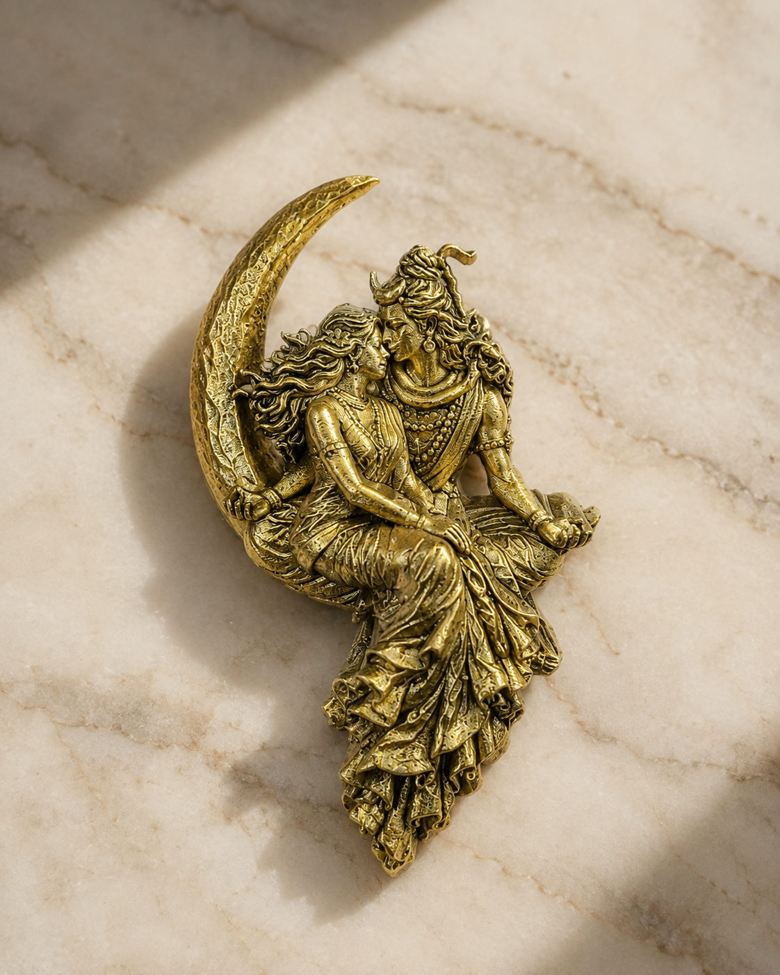 Shiv Parvati Gold Plated Brass Brooch | Divine Lord Shiva & Goddess Parvati Traditional Brooch for Men & Women