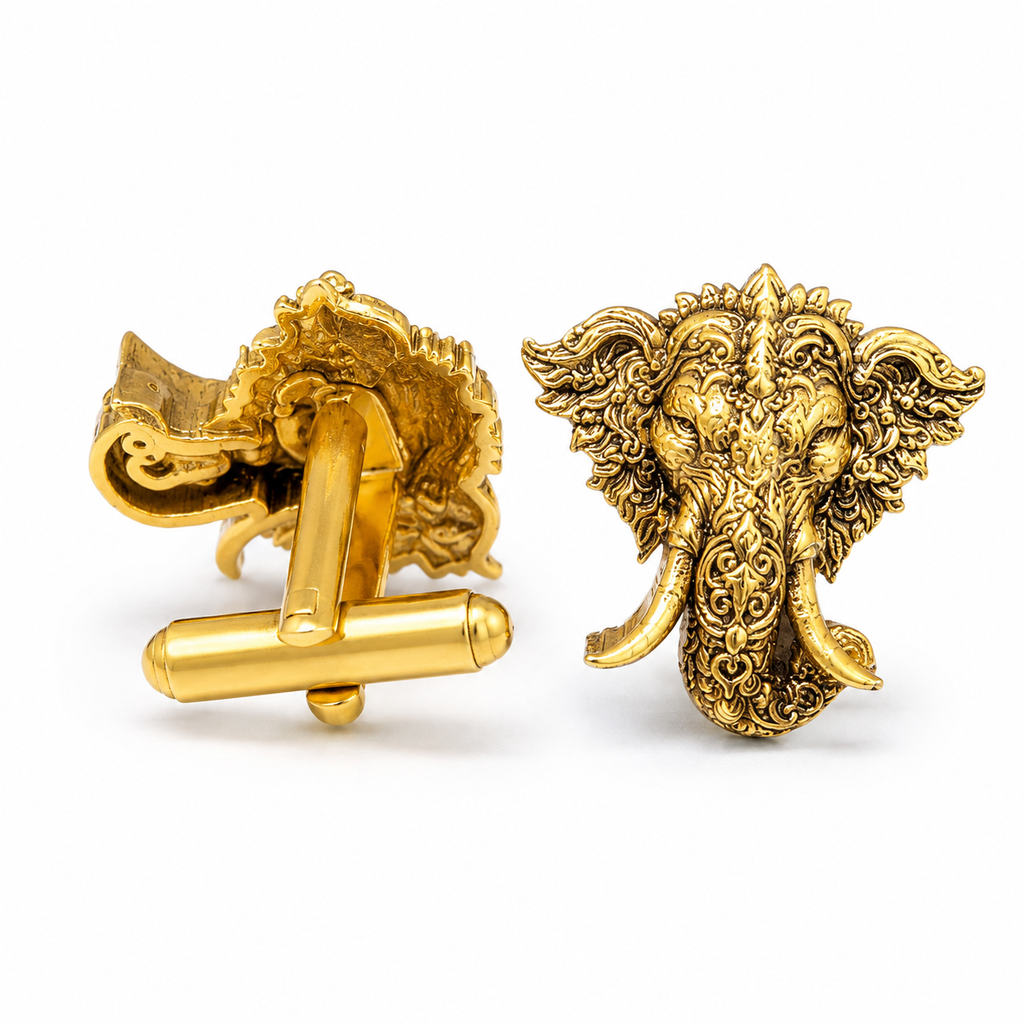 Shri Ganesha Gold Plated Brass Cufflinks for Men | Traditional Hindu God Cufflinks | Indian Wedding & Festive Wear