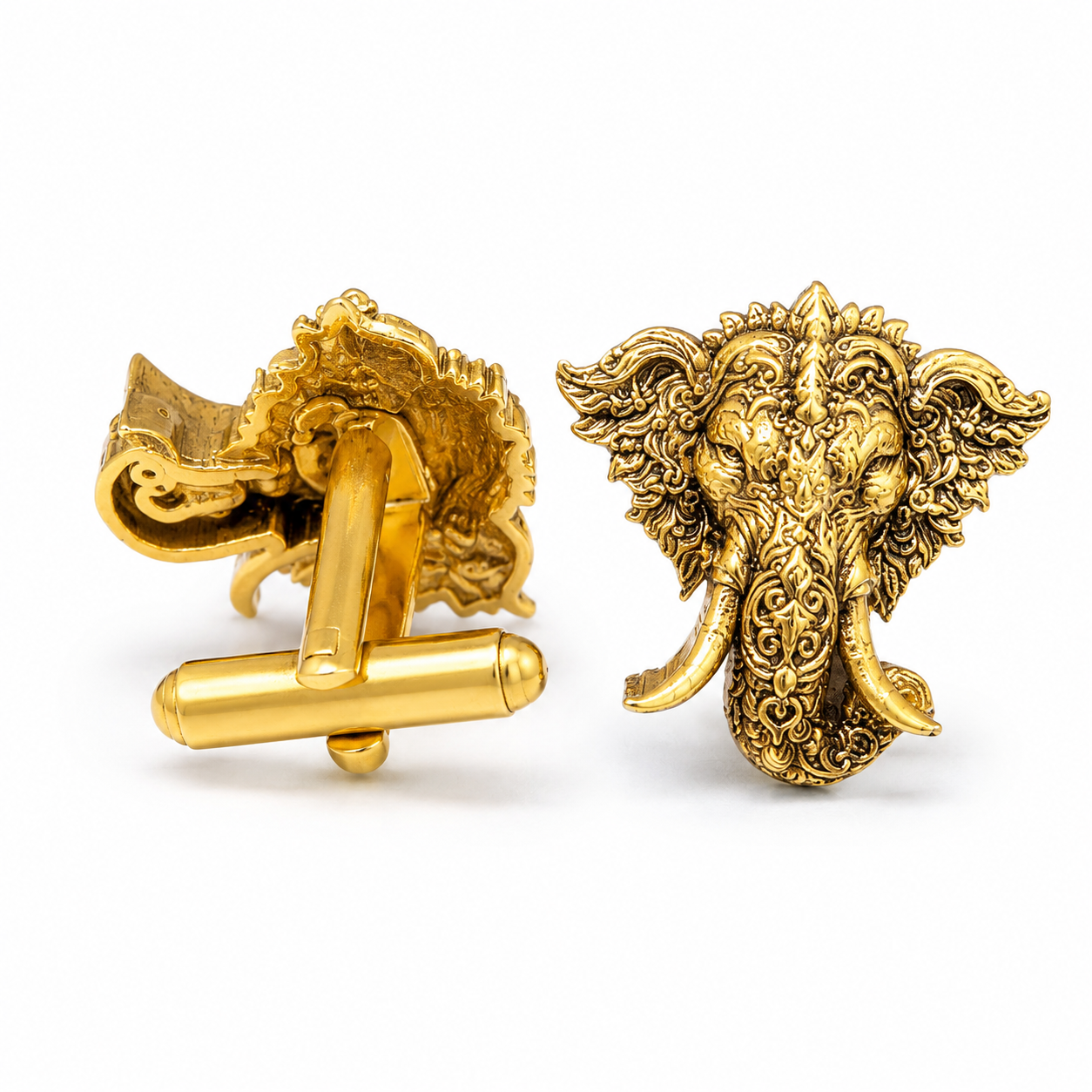 Shri Ganesha Gold Plated Brass Cufflinks for Men | Traditional Hindu God Cufflinks | Indian Wedding & Festive Wear