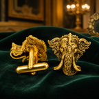 Shri Ganesha Gold Plated Brass Cufflinks for Men | Traditional Hindu God Cufflinks | Indian Wedding & Festive Wear