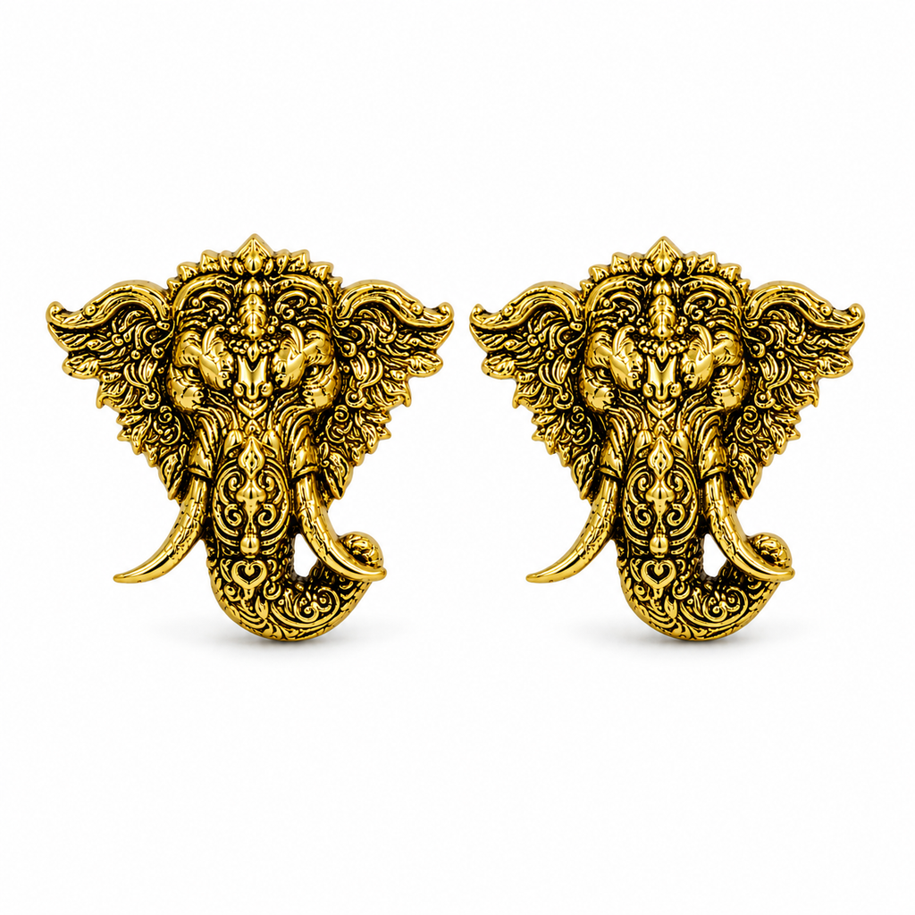 Shri Ganesha Gold Plated Brass Cufflinks for Men | Traditional Hindu God Cufflinks | Indian Wedding & Festive Wear
