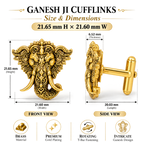 Shri Ganesha Gold Plated Brass Cufflinks for Men | Traditional Hindu God Cufflinks | Indian Wedding & Festive Wear