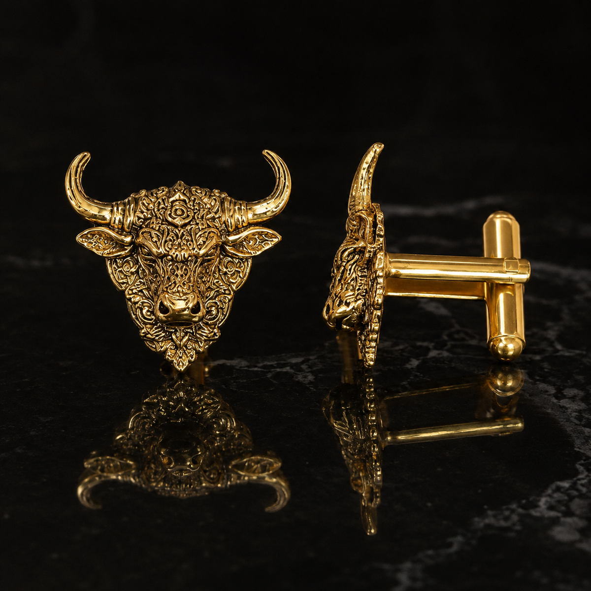 Nandi Bull Cufflinks for Men – Gold Plated Brass Hindu Nandi Design Statement Cufflinks