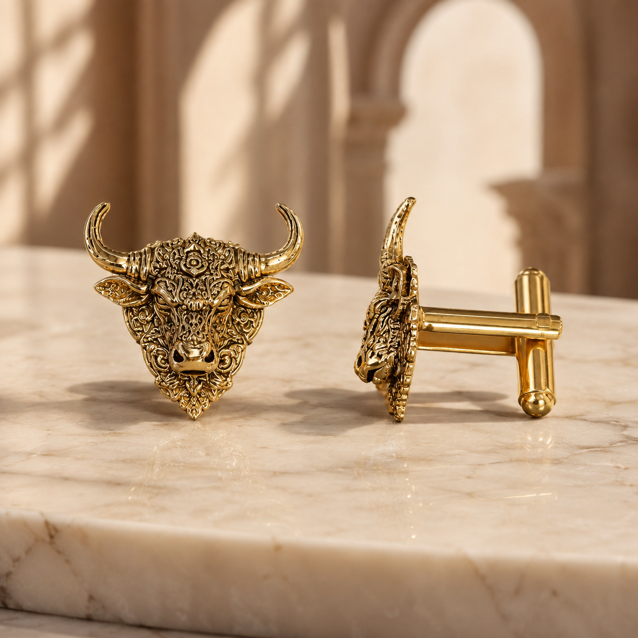 Nandi Bull Cufflinks for Men – Gold Plated Brass Hindu Nandi Design Statement Cufflinks