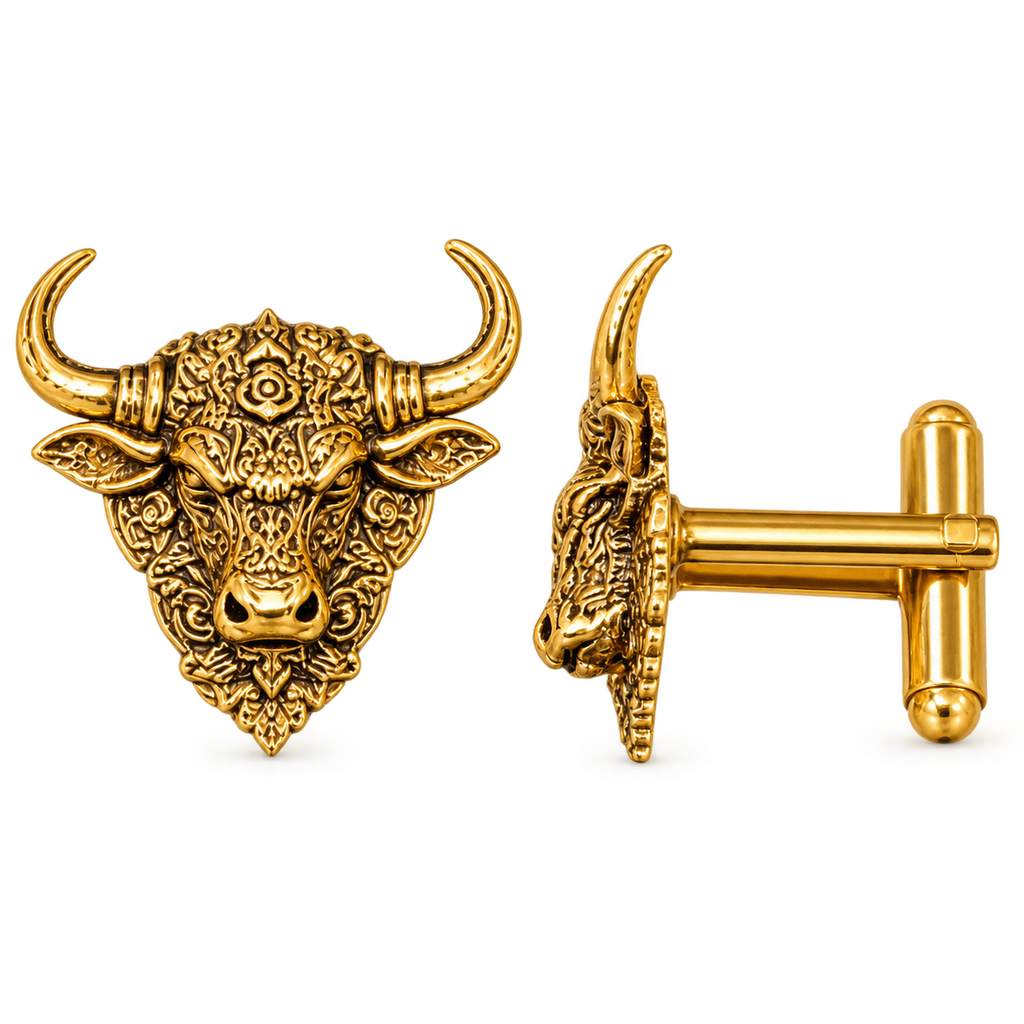 Nandi Bull Cufflinks for Men – Gold Plated Brass Hindu Nandi Design Statement Cufflinks