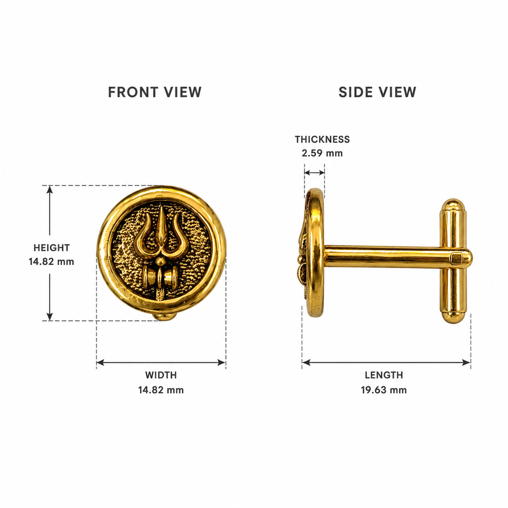 Round Trishul Cufflinks for Men – Gold Plated Brass Shiva Trishul Design Formal Cufflinks