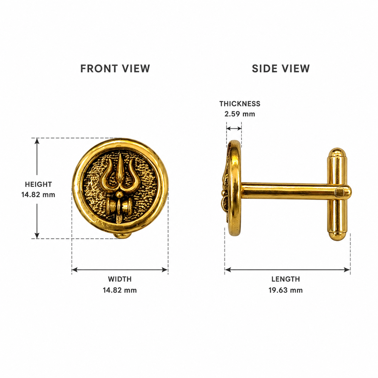Round Trishul Cufflinks for Men – Gold Plated Brass Shiva Trishul Design Formal Cufflinks