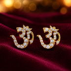 Om Stud Earrings for Men & Women – Gold Plated Brass Spiritual Om Symbol CZ Stone Earrings