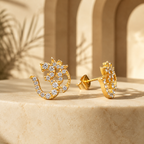 Om Stud Earrings for Men & Women – Gold Plated Brass Spiritual Om Symbol CZ Stone Earrings