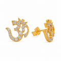 Om Stud Earrings for Men & Women – Gold Plated Brass Spiritual Om Symbol CZ Stone Earrings