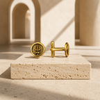Round Trishul Cufflinks for Men – Gold Plated Brass Shiva Trishul Design Formal Cufflinks