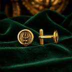 Round Trishul Cufflinks for Men – Gold Plated Brass Shiva Trishul Design Formal Cufflinks