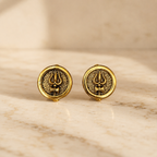 Round Trishul Cufflinks for Men – Gold Plated Brass Shiva Trishul Design Formal Cufflinks