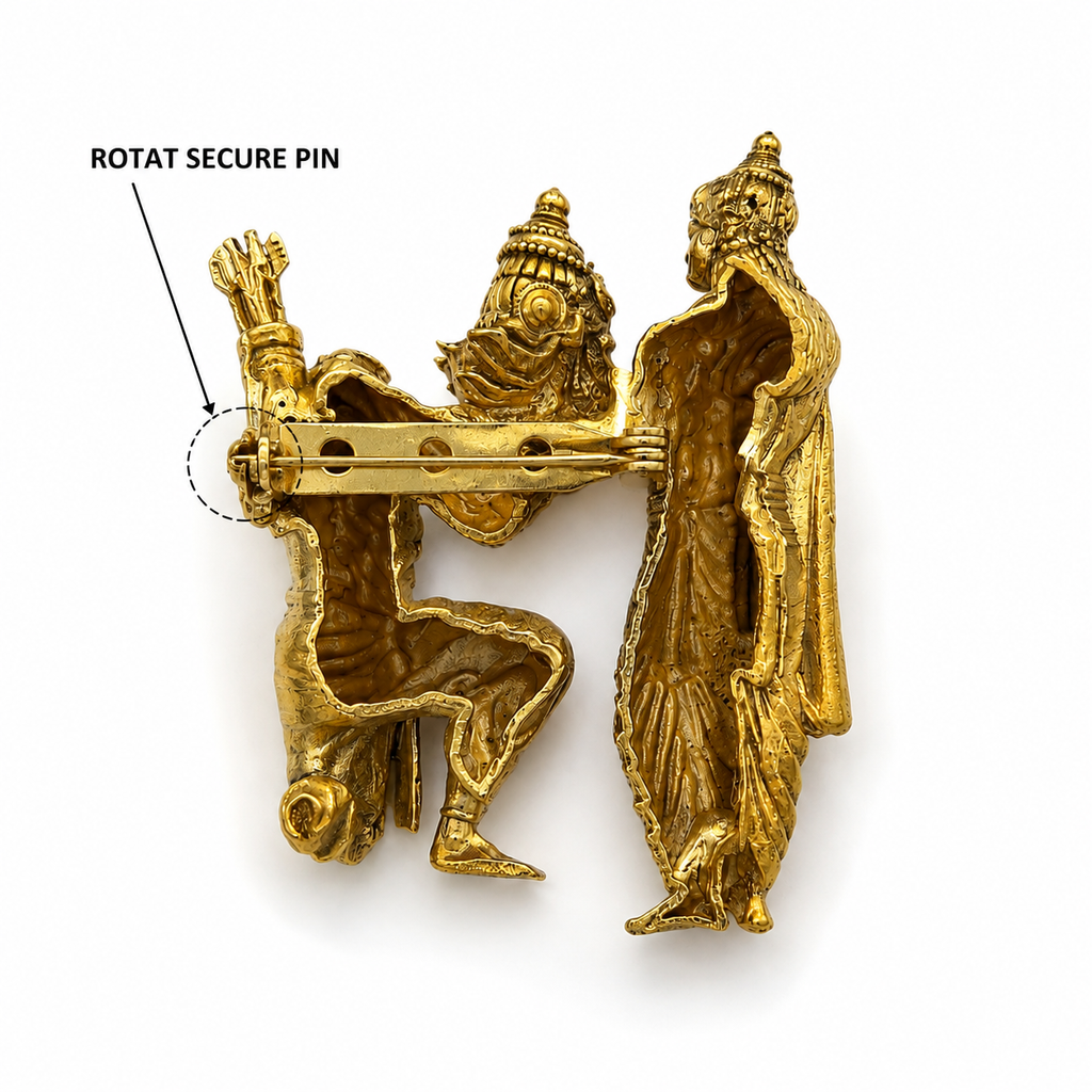 Krishna Barbarik Blessing Brooch for Men & Women | Gold Plated Brass Religious Brooch | Lord Krishna & Barbarik Divine Blessing Pin |