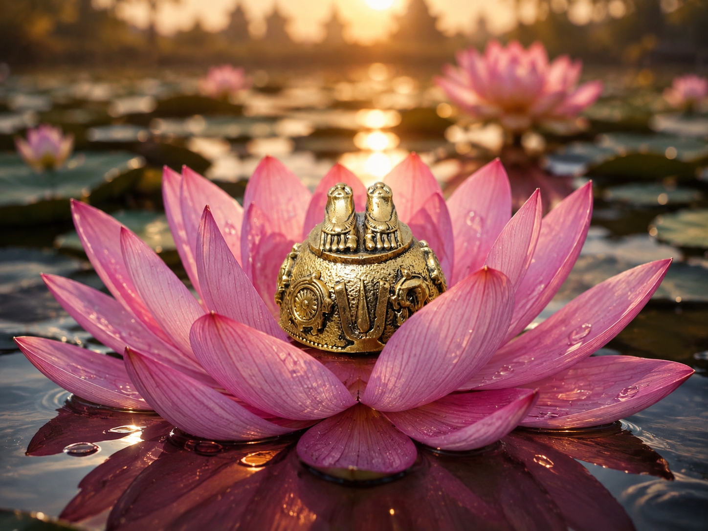 Antique Gold Plated Brass Laxmi Charan Paduka | Vishnu Tilak, Shankh Chakra | Sacred Pooja Idol for Home Temple & Diwali Gift