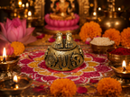 Antique Gold Plated Brass Laxmi Charan Paduka | Vishnu Tilak, Shankh Chakra | Sacred Pooja Idol for Home Temple & Diwali Gift