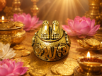 Antique Gold Plated Brass Laxmi Charan Paduka | Vishnu Tilak, Shankh Chakra | Sacred Pooja Idol for Home Temple & Diwali Gift