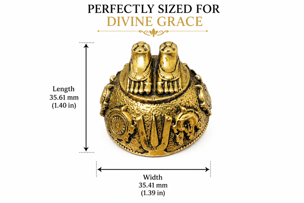 Antique Gold Plated Brass Laxmi Charan Paduka | Vishnu Tilak, Shankh Chakra | Sacred Pooja Idol for Home Temple & Diwali Gift