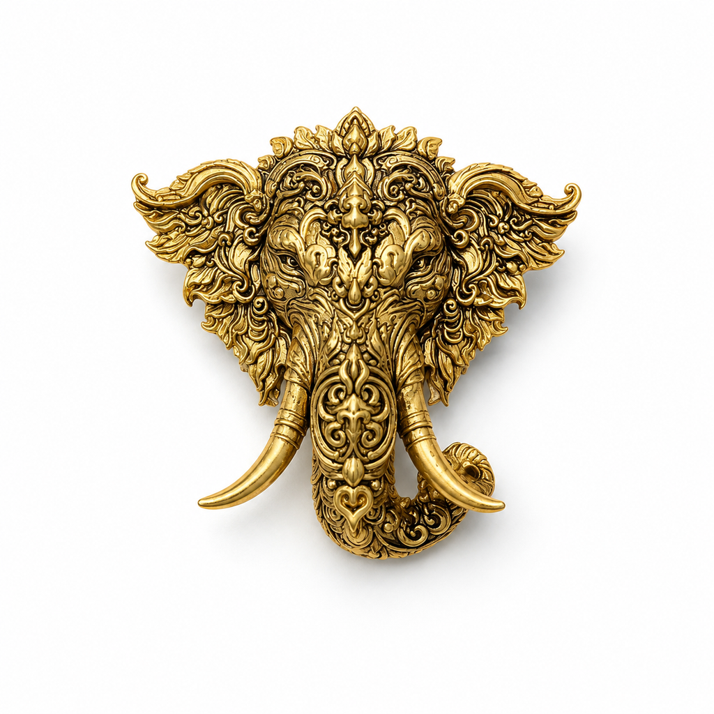 Gold Plated Brass Lord Ganesha Brooch – Antique Finish Ganpati Brooch Pin for Men & Women | Traditional Spiritual Lapel Pin |