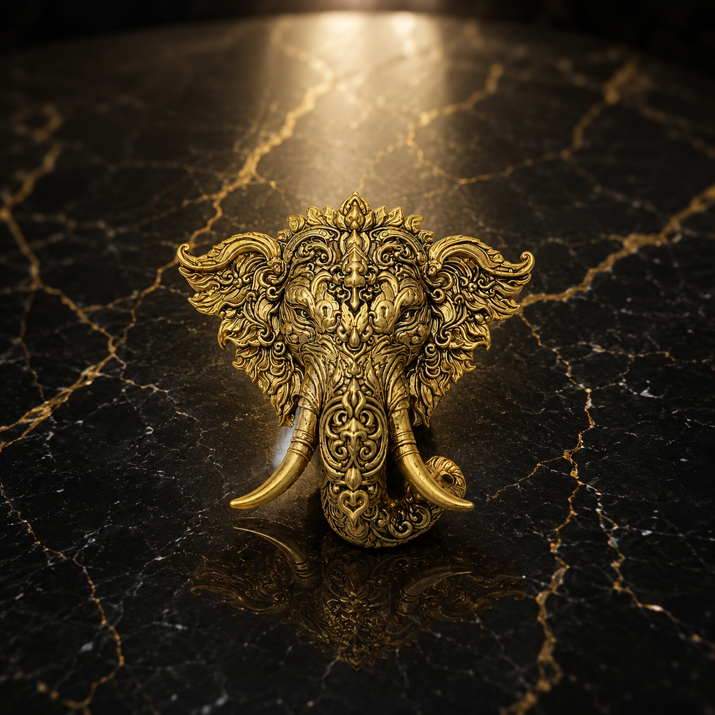 Gold Plated Brass Lord Ganesha Brooch – Antique Finish Ganpati Brooch Pin for Men & Women | Traditional Spiritual Lapel Pin |