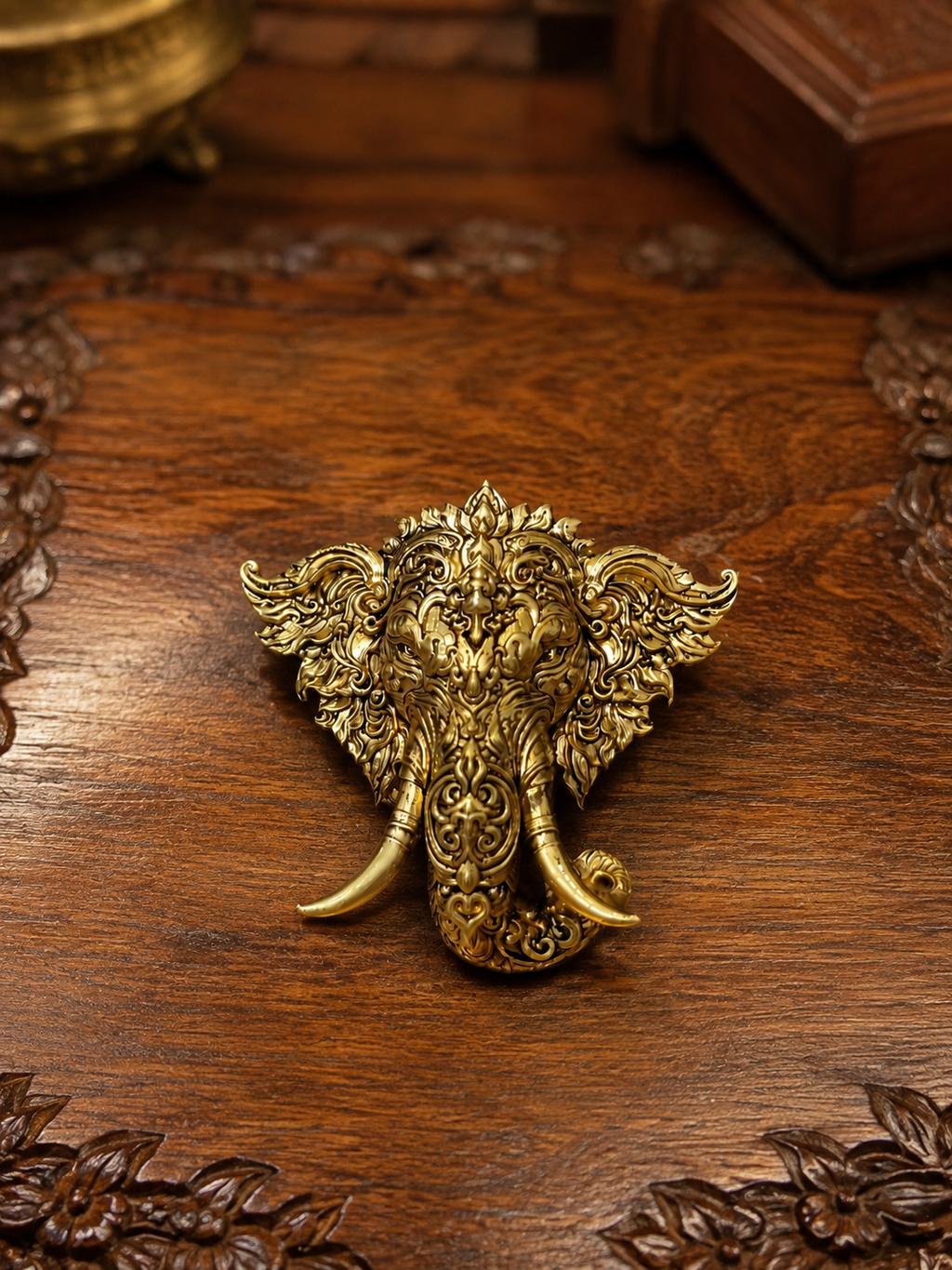 Gold Plated Brass Lord Ganesha Brooch – Antique Finish Ganpati Brooch Pin for Men & Women | Traditional Spiritual Lapel Pin |