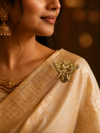 Gold Plated Brass Lord Ganesha Brooch – Antique Finish Ganpati Brooch Pin for Men & Women | Traditional Spiritual Lapel Pin |