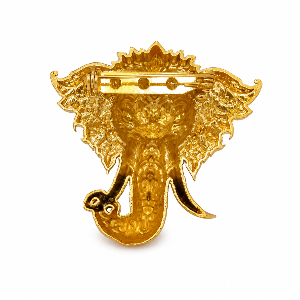 Gold Plated Brass Lord Ganesha Brooch – Antique Finish Ganpati Brooch Pin for Men & Women | Traditional Spiritual Lapel Pin |