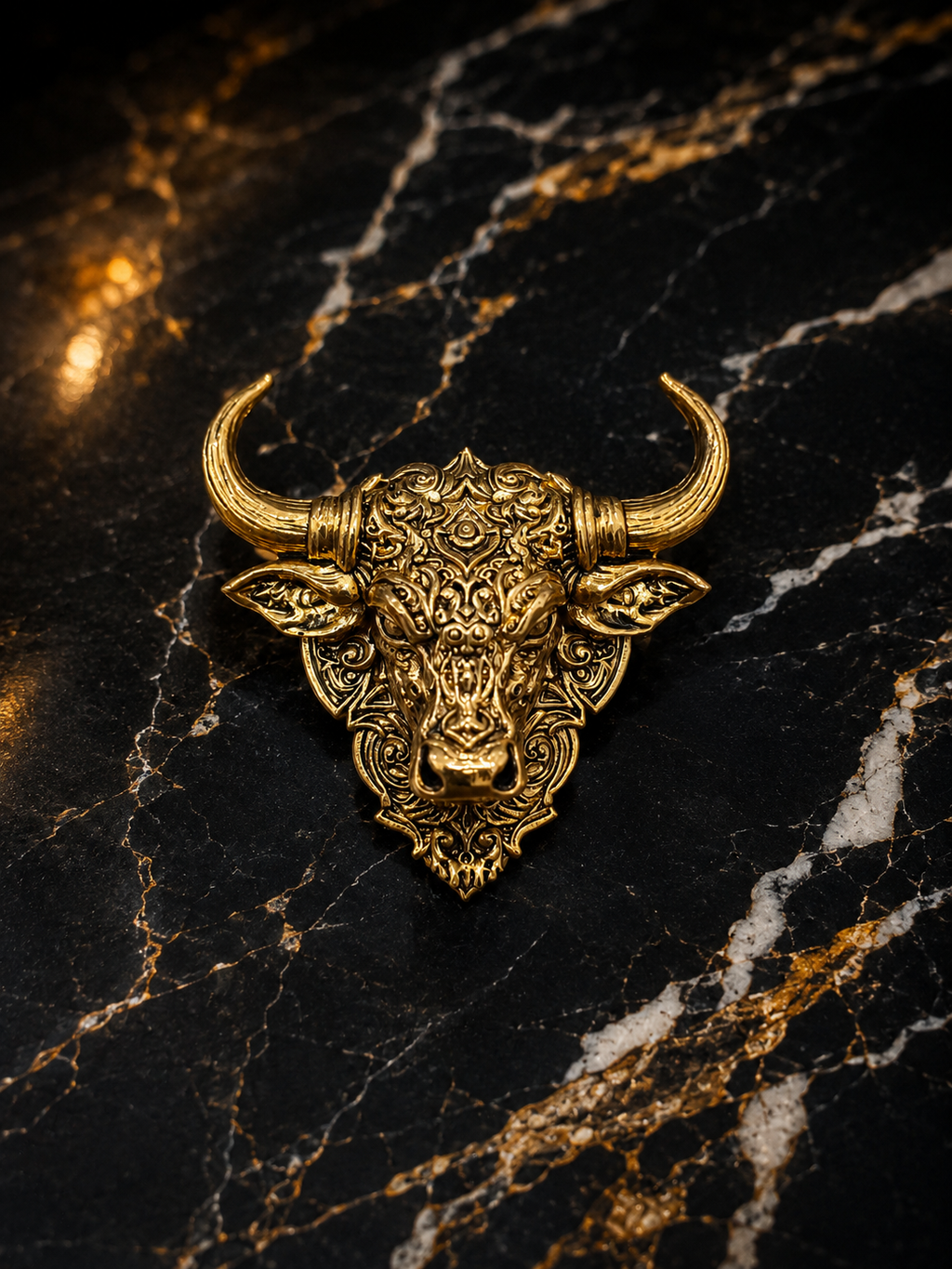 Gold Plated Brass Nandi Bull Brooch Pin for Men & Women | Lord Nandi Sacred Temple Jewelry | Antique Finish Lapel Pin for Blazer, Sherwani, Saree & Kurta