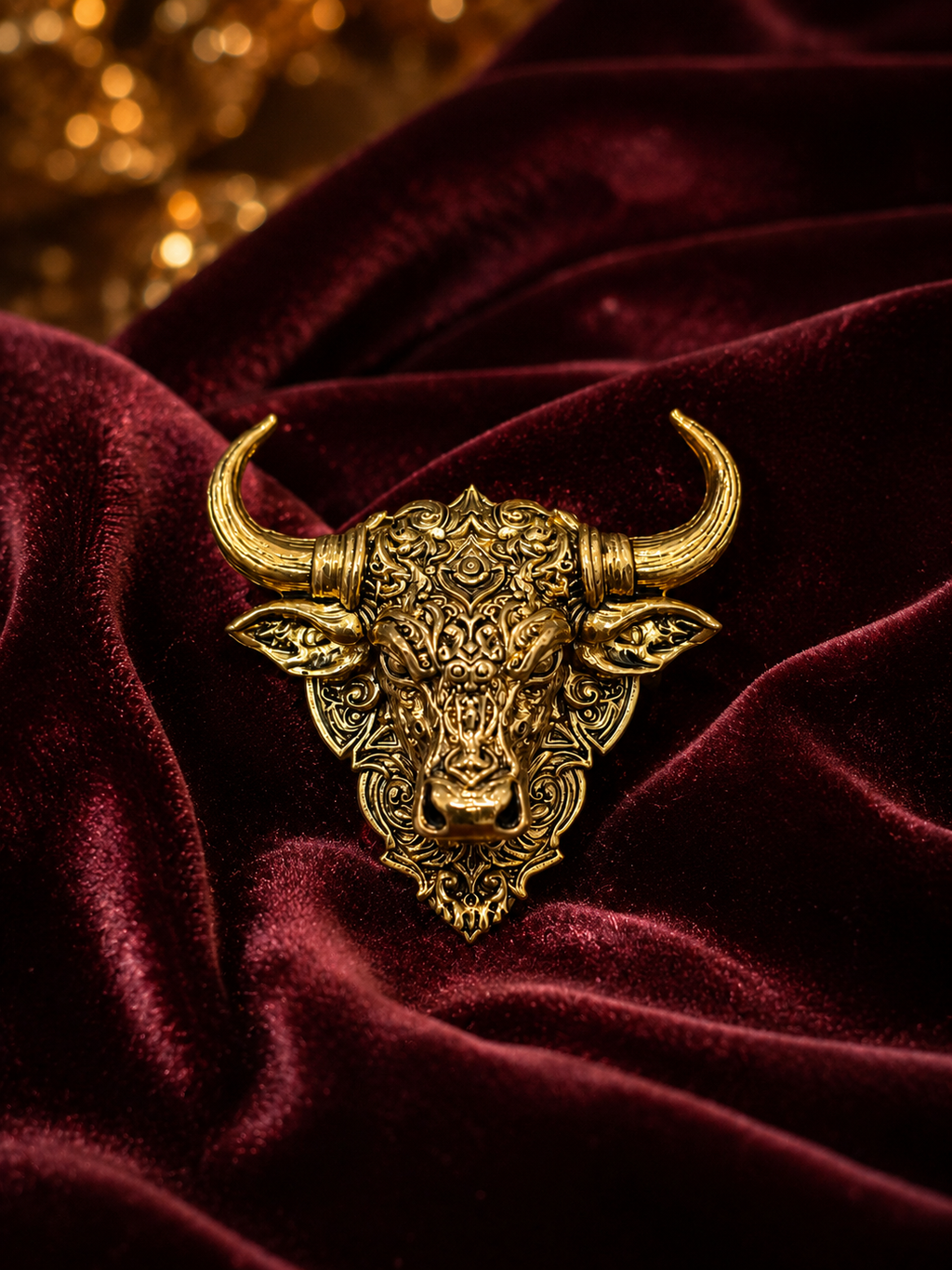 Gold Plated Brass Nandi Bull Brooch Pin for Men & Women | Lord Nandi Sacred Temple Jewelry | Antique Finish Lapel Pin for Blazer, Sherwani, Saree & Kurta