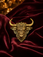 Gold Plated Brass Nandi Bull Brooch Pin for Men & Women | Lord Nandi Sacred Temple Jewelry | Antique Finish Lapel Pin for Blazer, Sherwani, Saree & Kurta