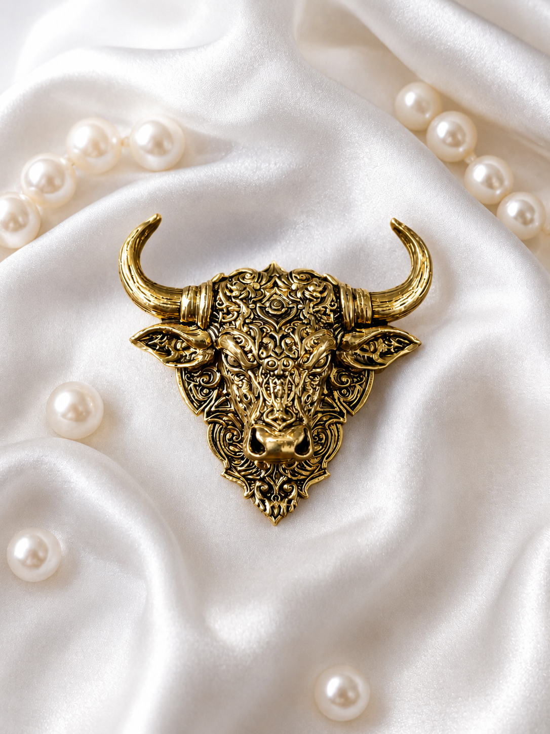 Gold Plated Brass Nandi Bull Brooch Pin for Men & Women | Lord Nandi Sacred Temple Jewelry | Antique Finish Lapel Pin for Blazer, Sherwani, Saree & Kurta