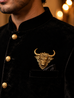 Gold Plated Brass Nandi Bull Brooch Pin for Men & Women | Lord Nandi Sacred Temple Jewelry | Antique Finish Lapel Pin for Blazer, Sherwani, Saree & Kurta