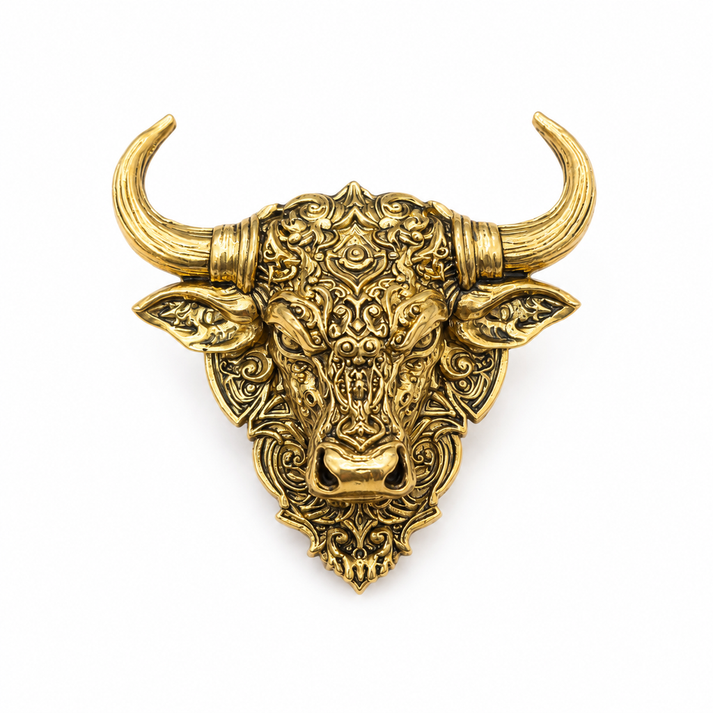 Gold Plated Brass Nandi Bull Brooch Pin for Men & Women | Lord Nandi Sacred Temple Jewelry | Antique Finish Lapel Pin for Blazer, Sherwani, Saree & Kurta