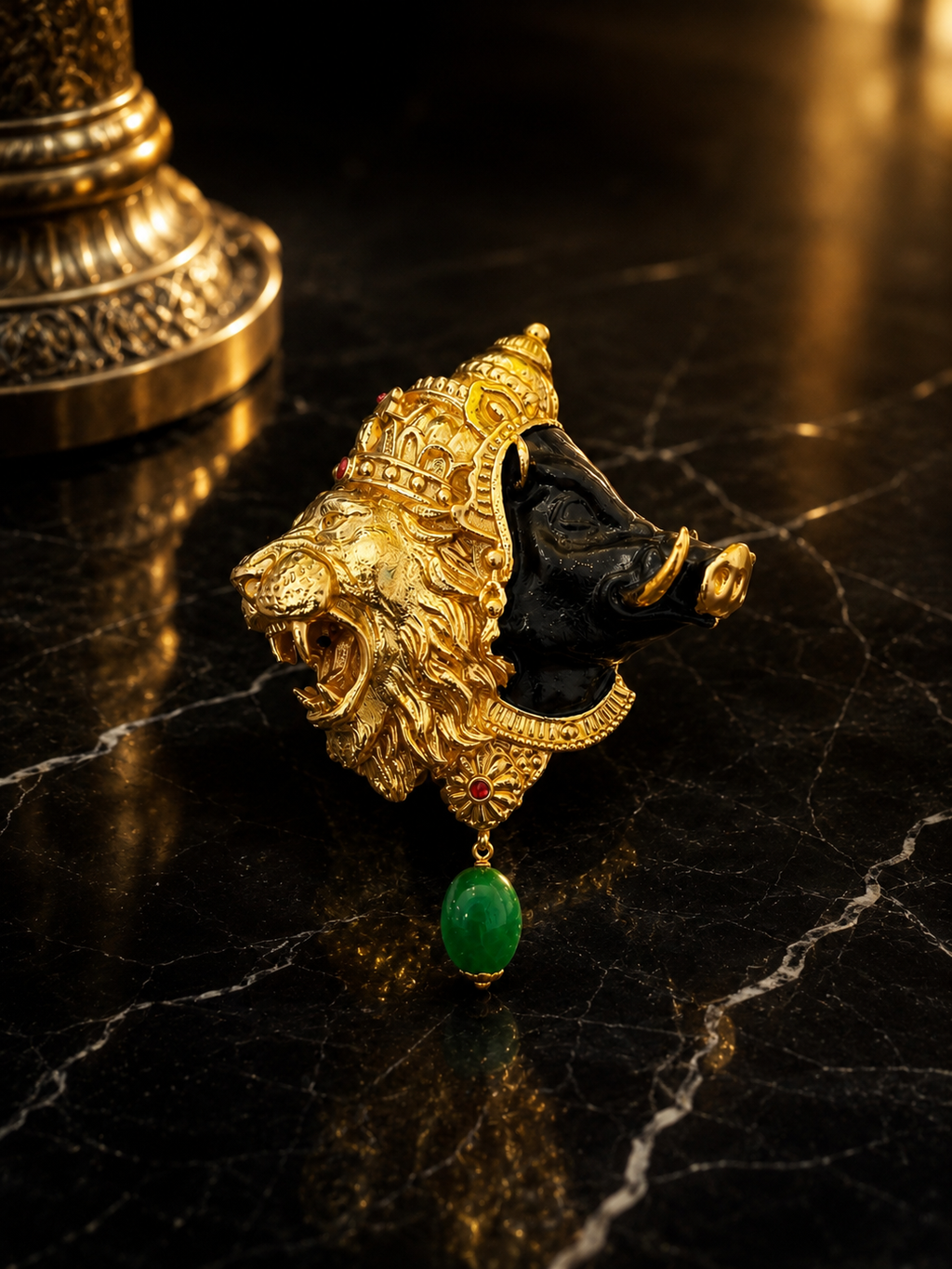 Gold Plated Brass Narasimha Varaha Avatar Brooch | Lord Vishnu Dashavatar Brooch | Handmade Spiritual Lapel Pin for Men & Women
