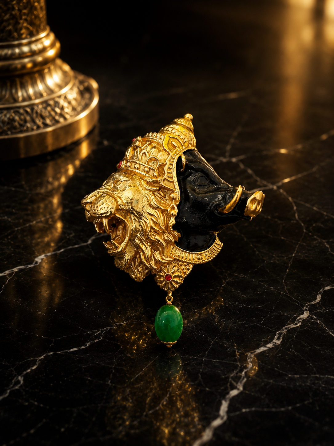 Gold Plated Brass Narasimha Varaha Avatar Brooch | Lord Vishnu Dashavatar Brooch | Handmade Spiritual Lapel Pin for Men & Women