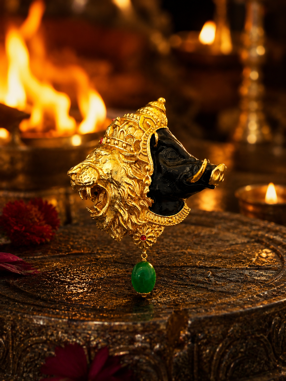 Gold Plated Brass Narasimha Varaha Avatar Brooch | Lord Vishnu Dashavatar Brooch | Handmade Spiritual Lapel Pin for Men & Women