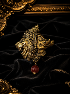 Gold Plated Brass Narasimha Varaha Avatar Brooch – Handmade Hindu God Brooch with Red Bead | Spiritual Lapel Pin for Men & Women
