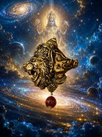 Gold Plated Brass Narasimha Varaha Avatar Brooch – Handmade Hindu God Brooch with Red Bead | Spiritual Lapel Pin for Men & Women