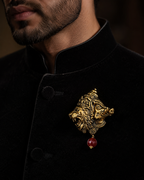Gold Plated Brass Narasimha Varaha Avatar Brooch – Handmade Hindu God Brooch with Red Bead | Spiritual Lapel Pin for Men & Women