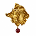 Gold Plated Brass Narasimha Varaha Avatar Brooch – Handmade Hindu God Brooch with Red Bead | Spiritual Lapel Pin for Men & Women
