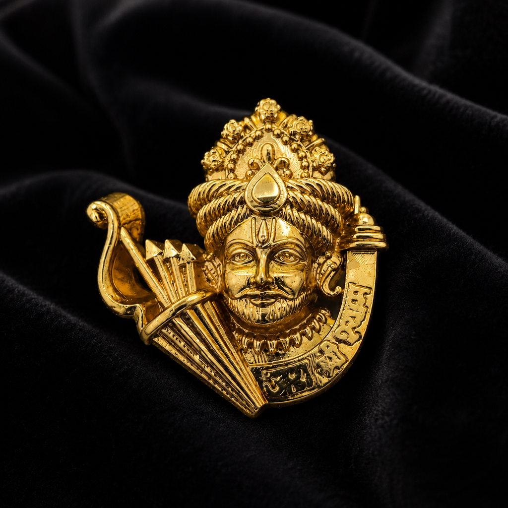 Gold Plated Brass Khatu Shyam Ji Brooch – Premium Religious Lapel Pin for Men & Women | Traditional Hindu Devotional Brooch