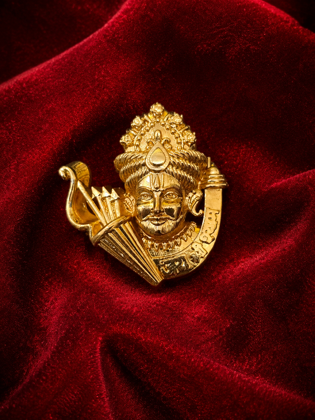 Gold Plated Brass Khatu Shyam Ji Brooch – Premium Religious Lapel Pin for Men & Women | Traditional Hindu Devotional Brooch