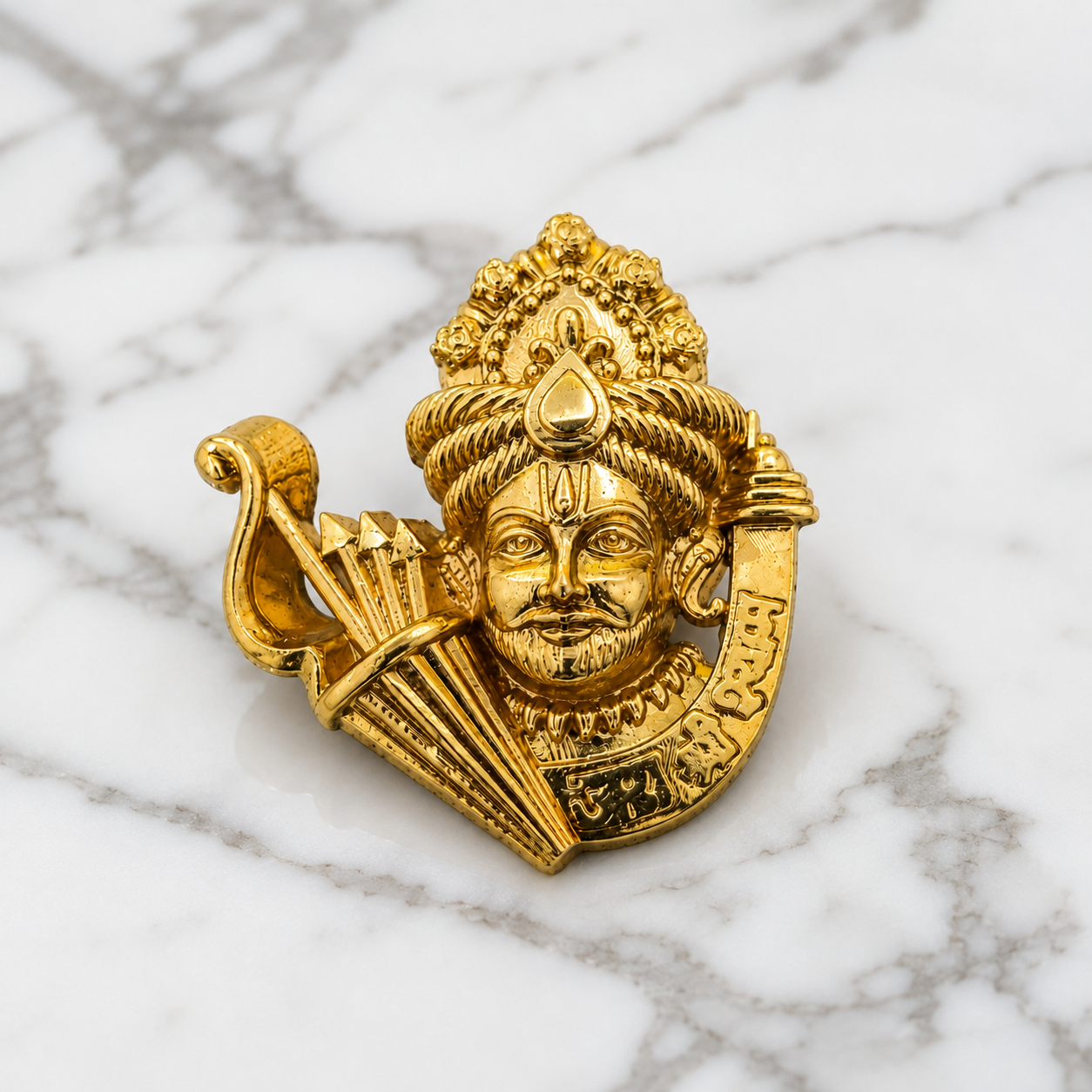 Gold Plated Brass Khatu Shyam Ji Brooch – Premium Religious Lapel Pin for Men & Women | Traditional Hindu Devotional Brooch