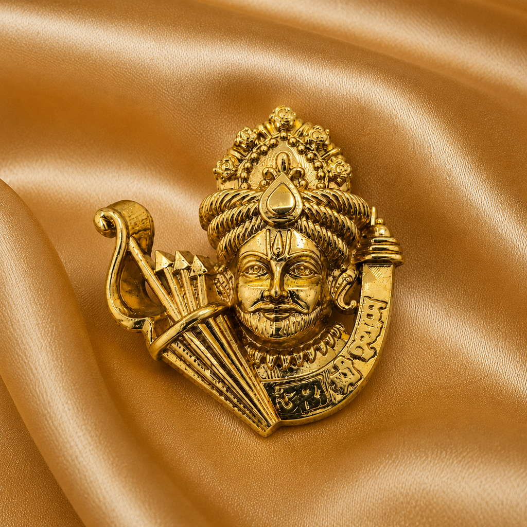 Gold Plated Brass Khatu Shyam Ji Brooch – Premium Religious Lapel Pin for Men & Women | Traditional Hindu Devotional Brooch